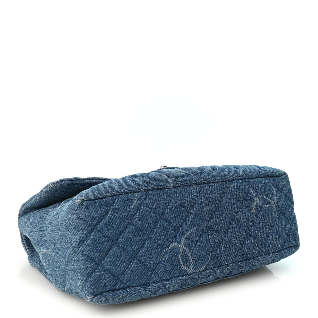 Denim Quilted CC Print Jumbo Single Flap Blue