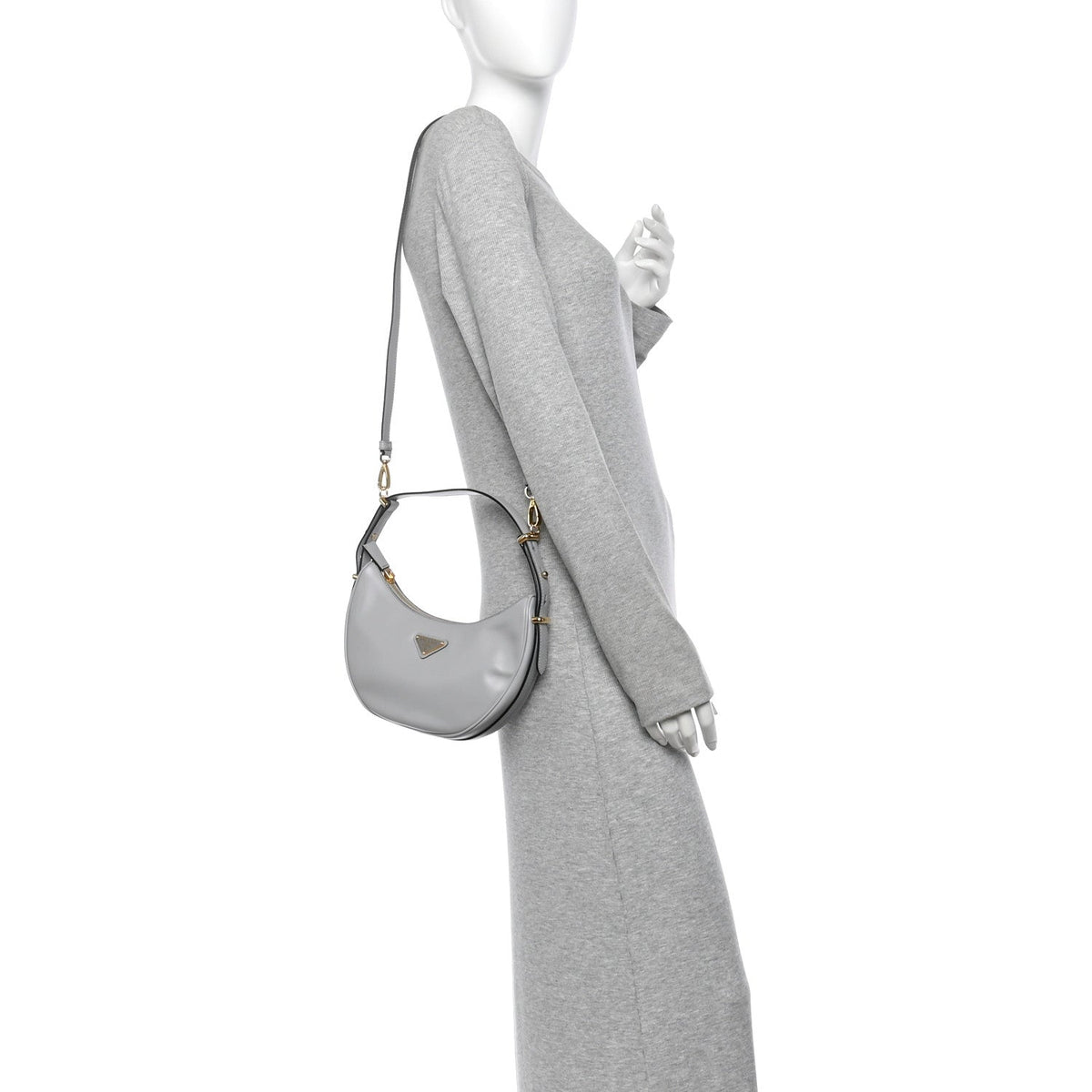 Soft Calfskin Arque Shoulder Bag Granito