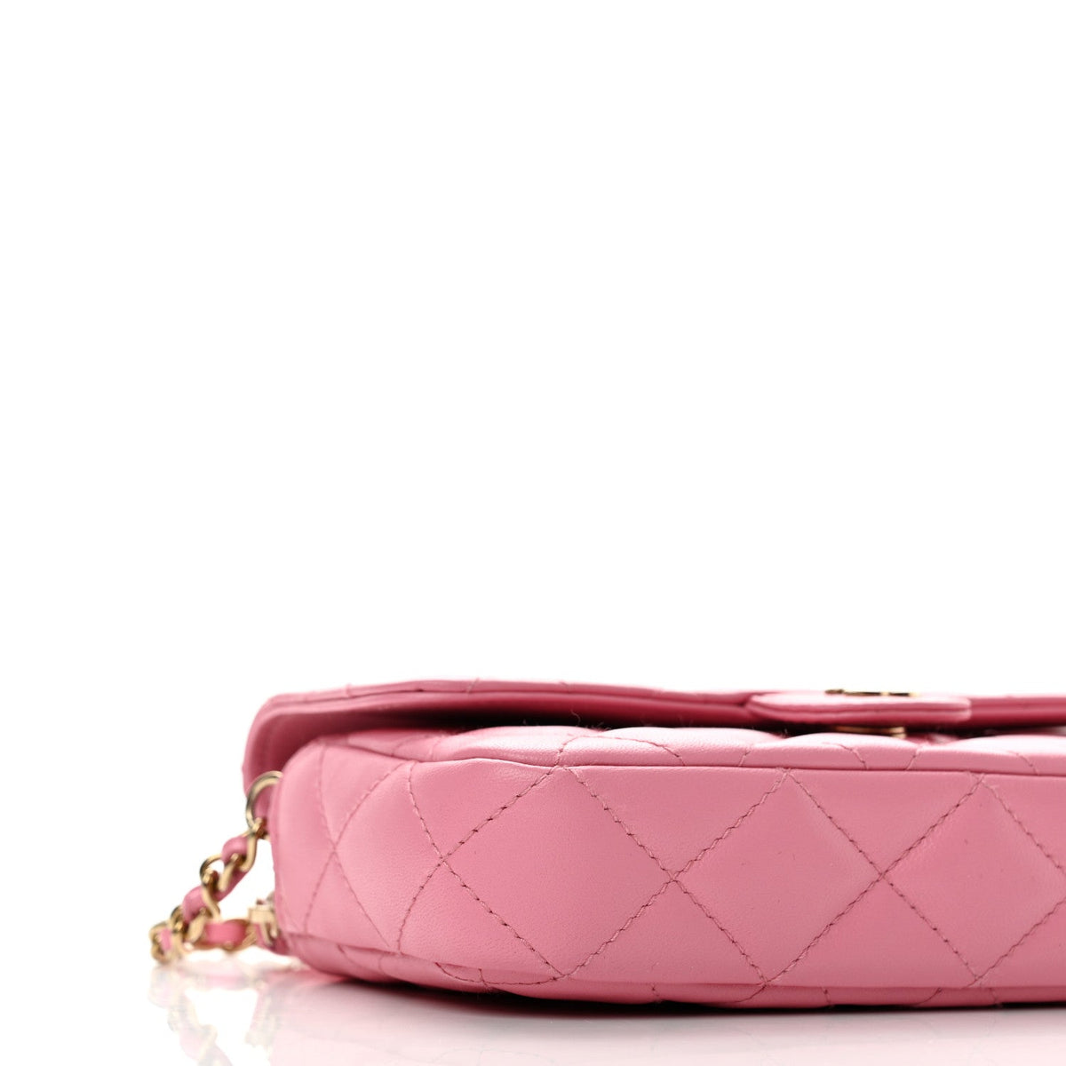 Lambskin Quilted Flap Phone Holder With Chain Pink