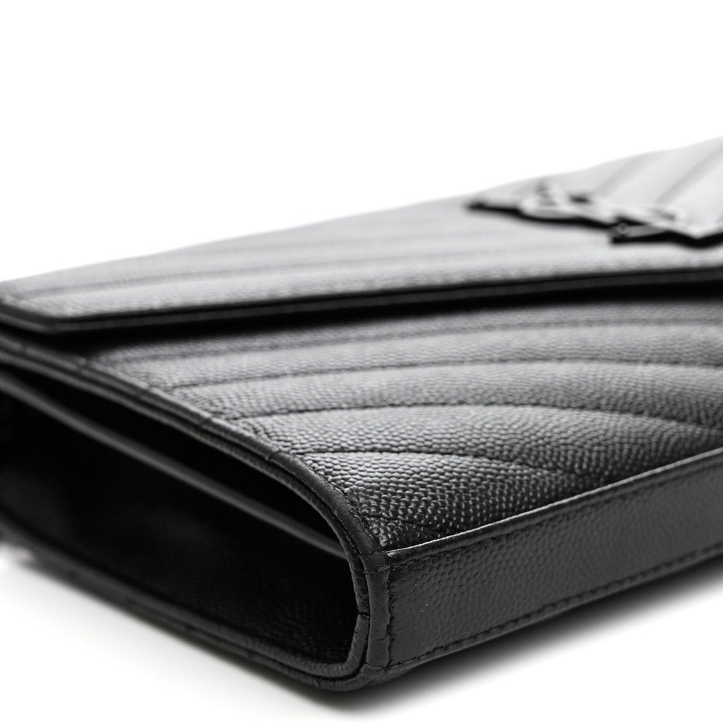 Grain De Poudre Matelasse Chevron Monogram Monochrome Chain Wallet Black