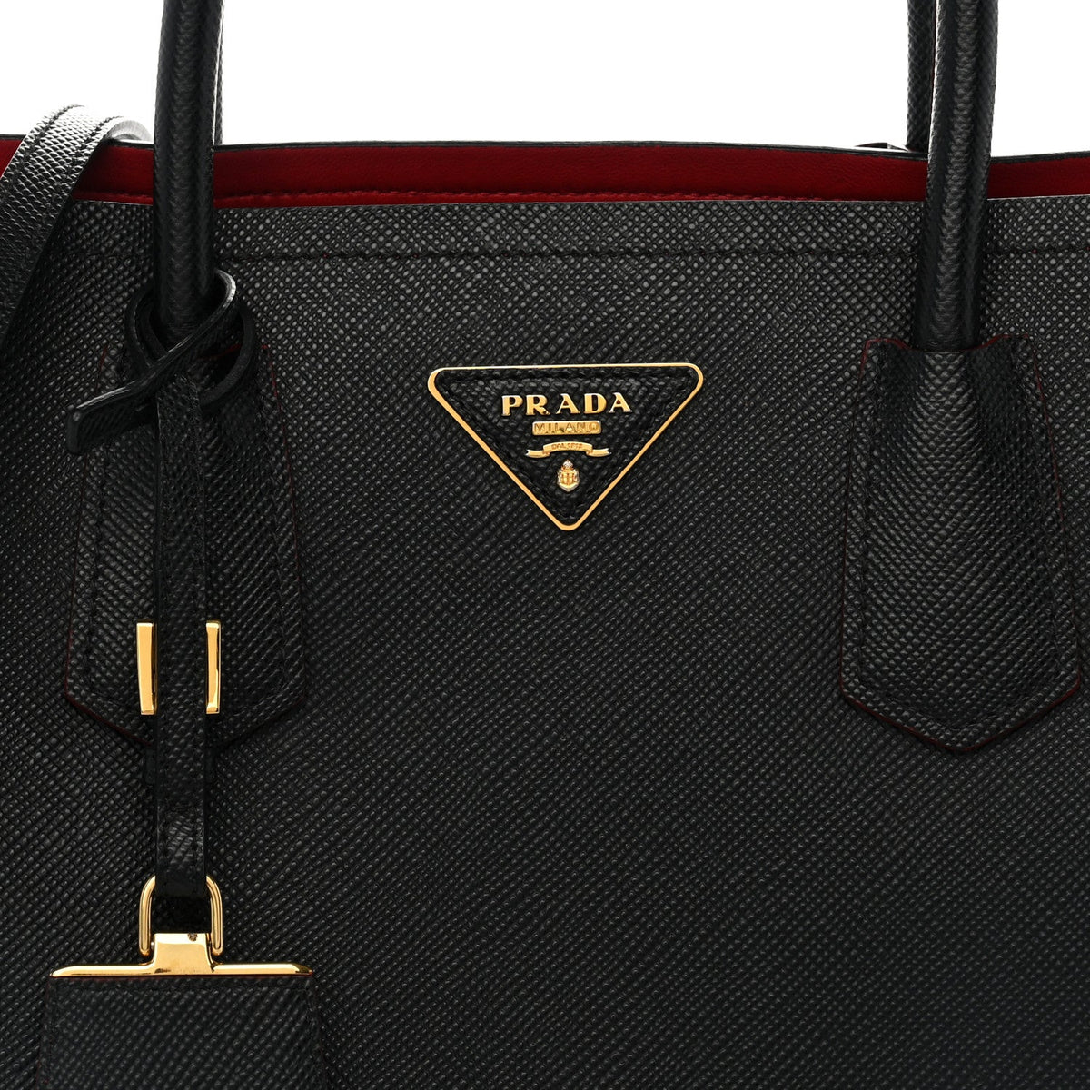 Saffiano Cuir Medium Double Bag Black Fuoco