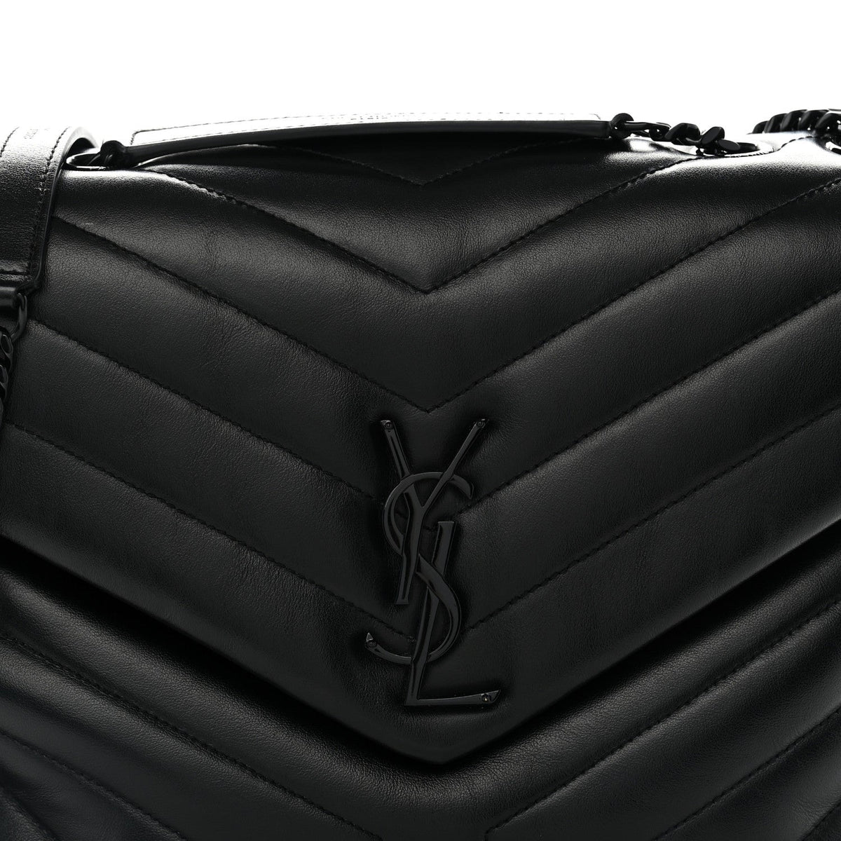 Calfskin Y Quilted Monogram Monochrome Medium Loulou Chain Satchel Black
