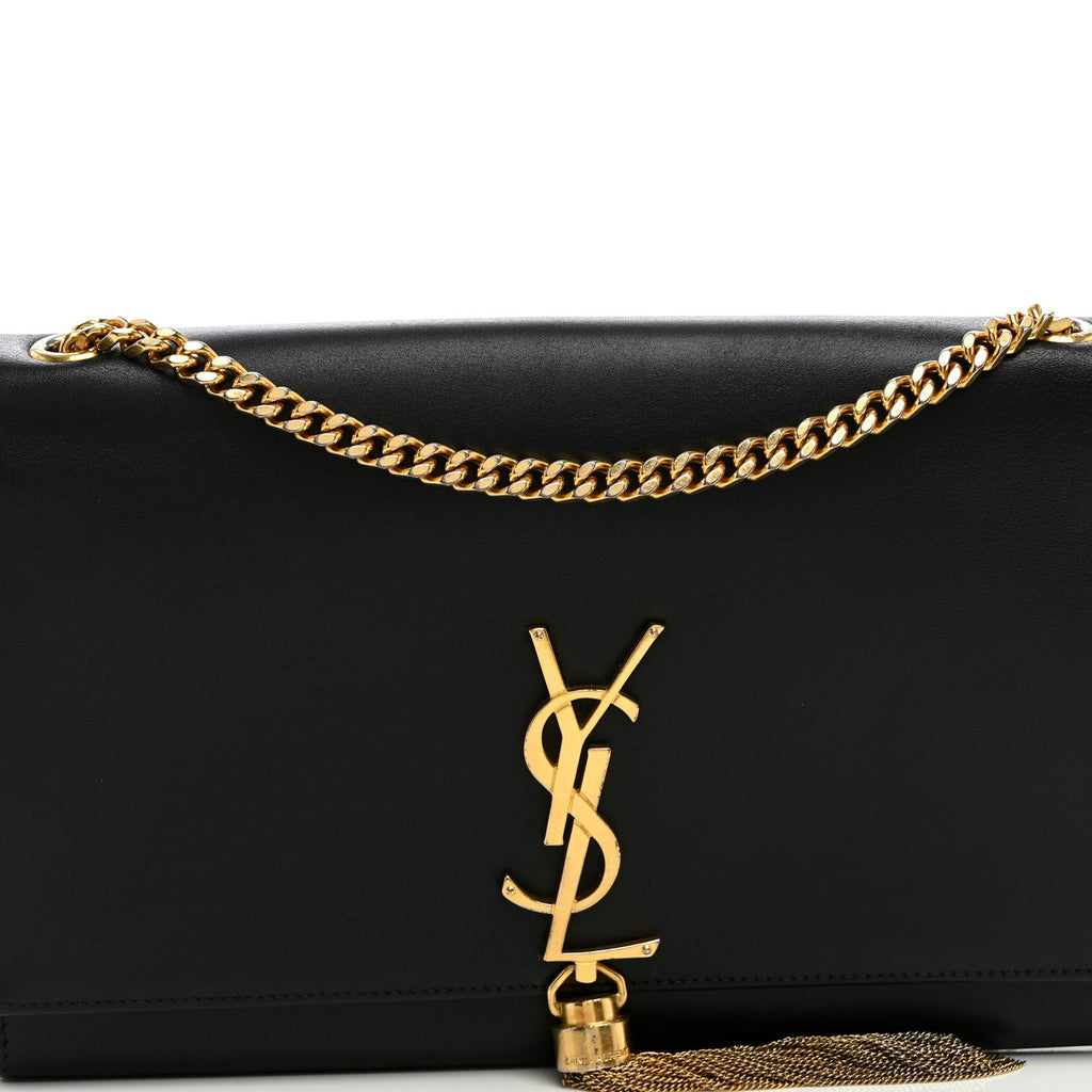 Smooth Calfskin Medium Classic Monogram Kate Tassel Satchel Black