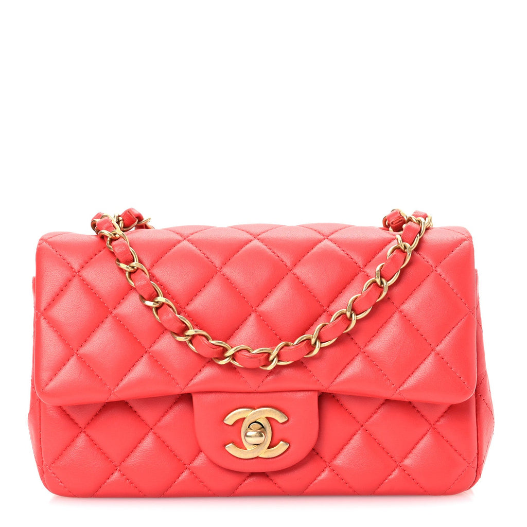 Lambskin Quilted Mini Rectangular Flap Red