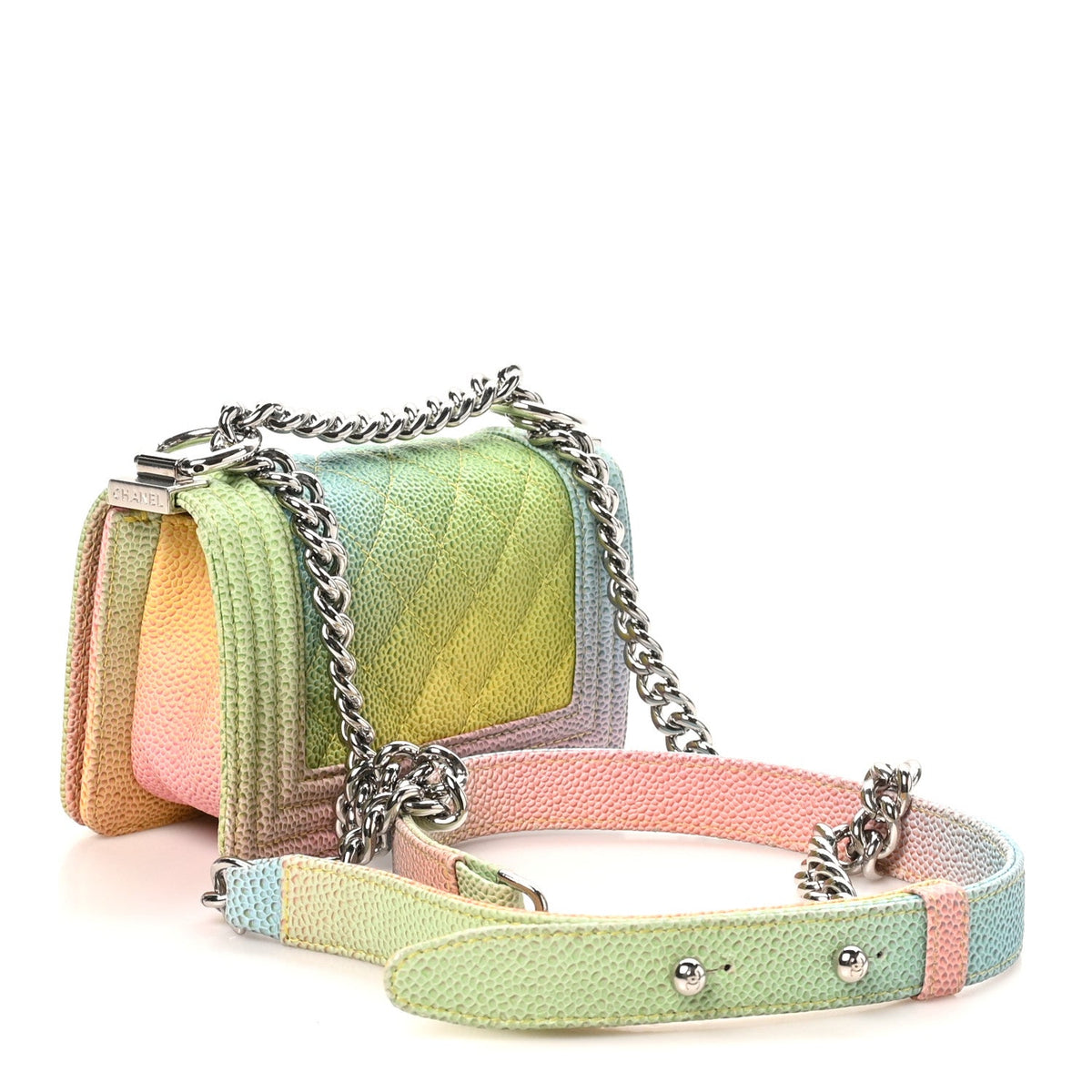 Caviar Quilted Mini Cuba Rainbow Boy Flap  Pink Multicolor