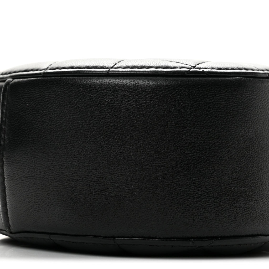 Lambskin Quilted Zirconium Round Clutch With Chain Black