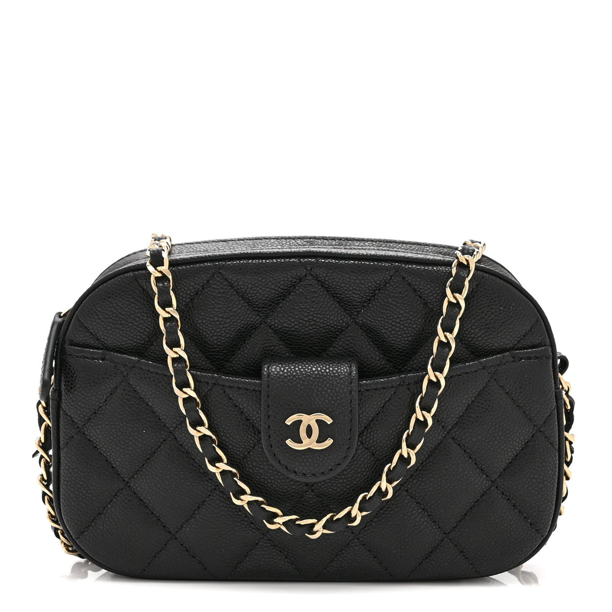 Caviar Quilted Chain Camera Bag Black