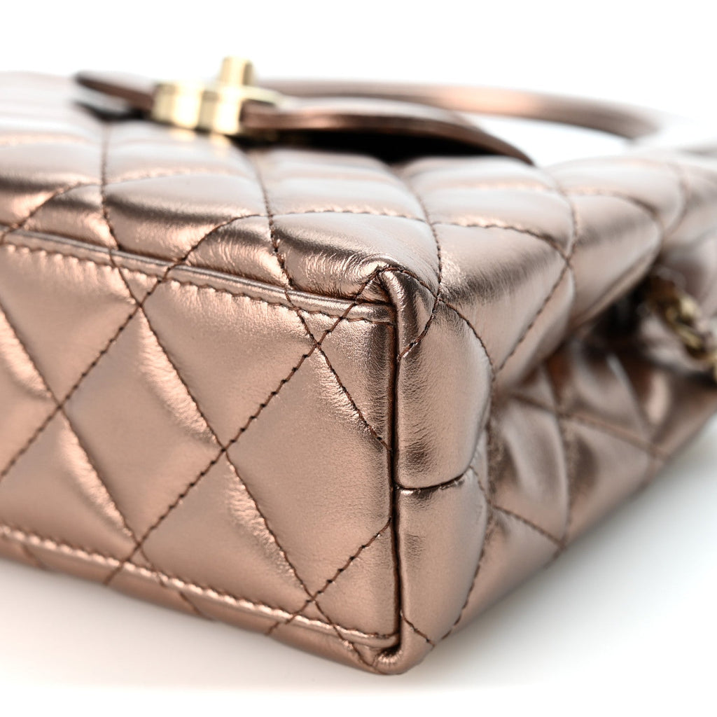 Metallic Aged Calfskin Quilted Nano Kelly Shopper Bronze