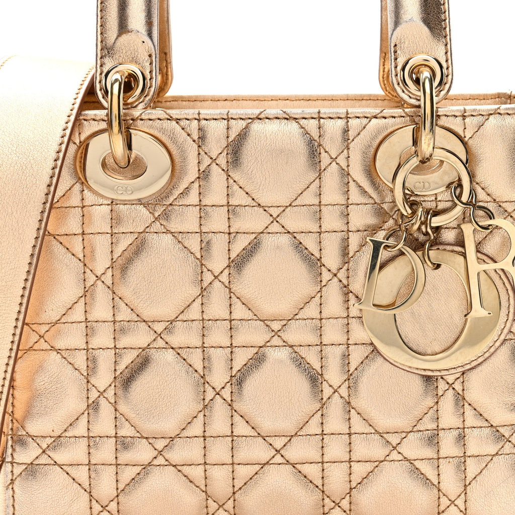 Metallic Lambskin Cannage Small My ABCDior Lady Dior Gold