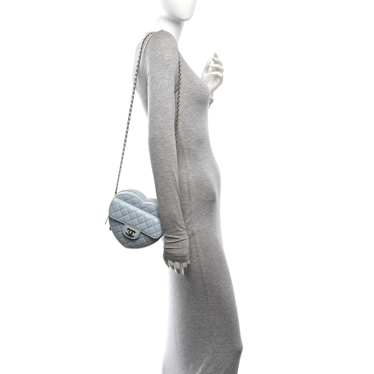 Lambskin Quilted Large CC In Love Heart Bag Light Blue