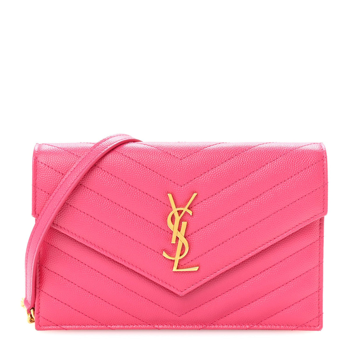 Grain De Poudre Matelasse Chevron Monogram Envelope Chain Wallet Fresh Fuchsia