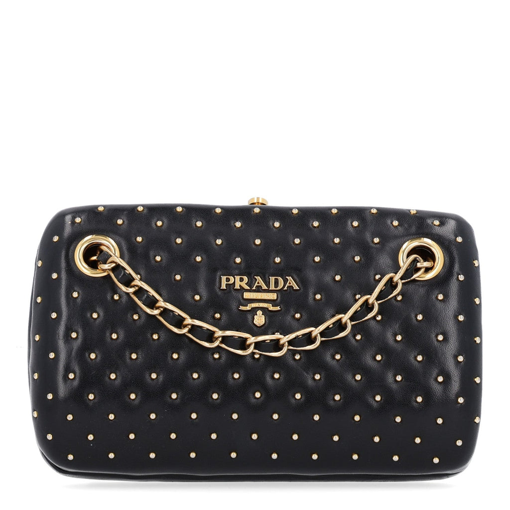 Nappa Studded Chain Clutch Black