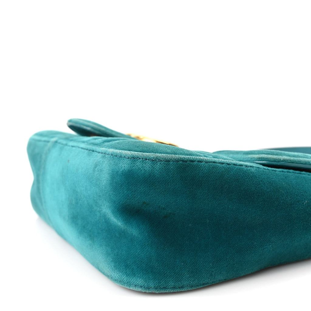 Velvet Matelasse Mini GG Marmont Shoulder Bag Pavone Cyan