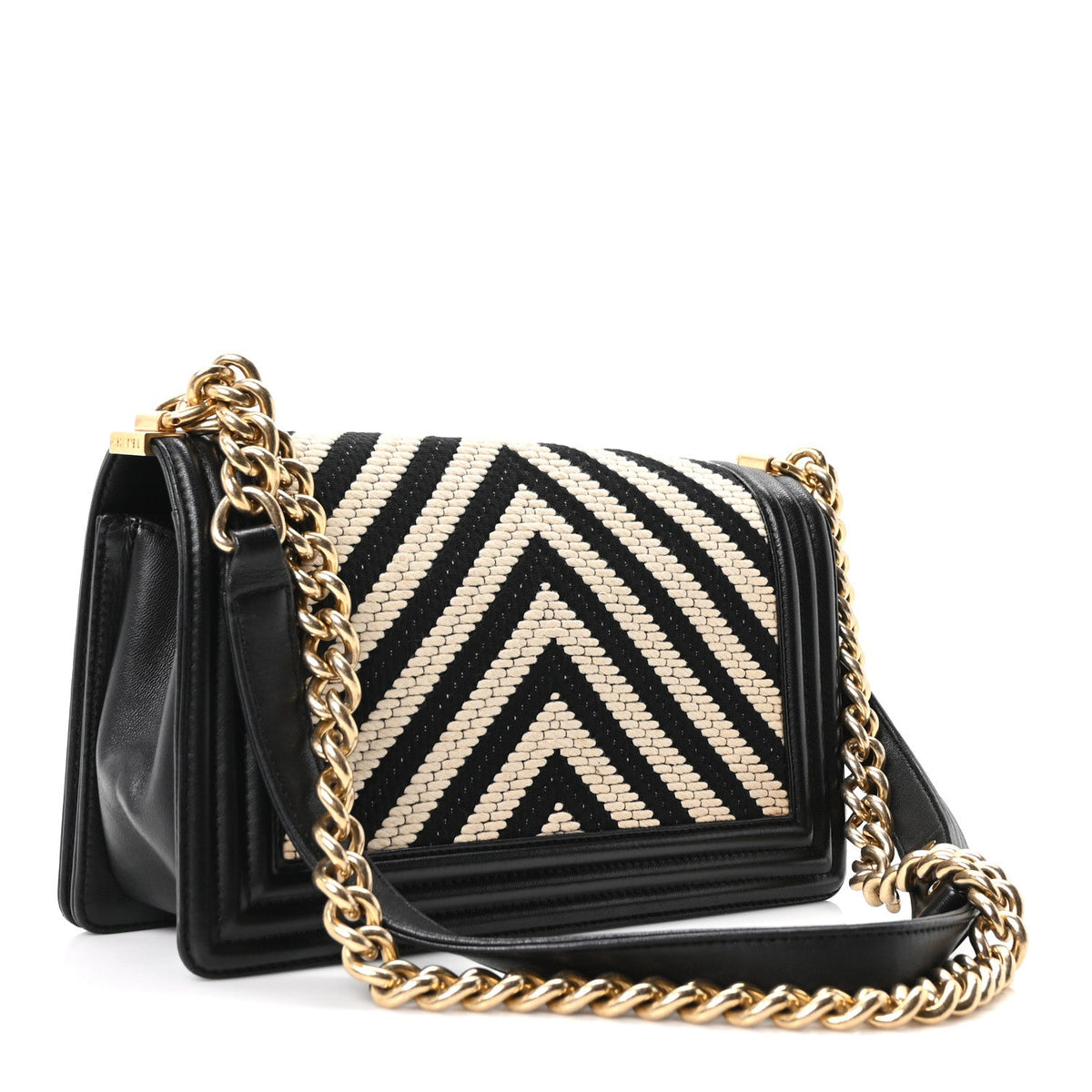 Fabric Chevron Braided Medium Boy Flap Black White
