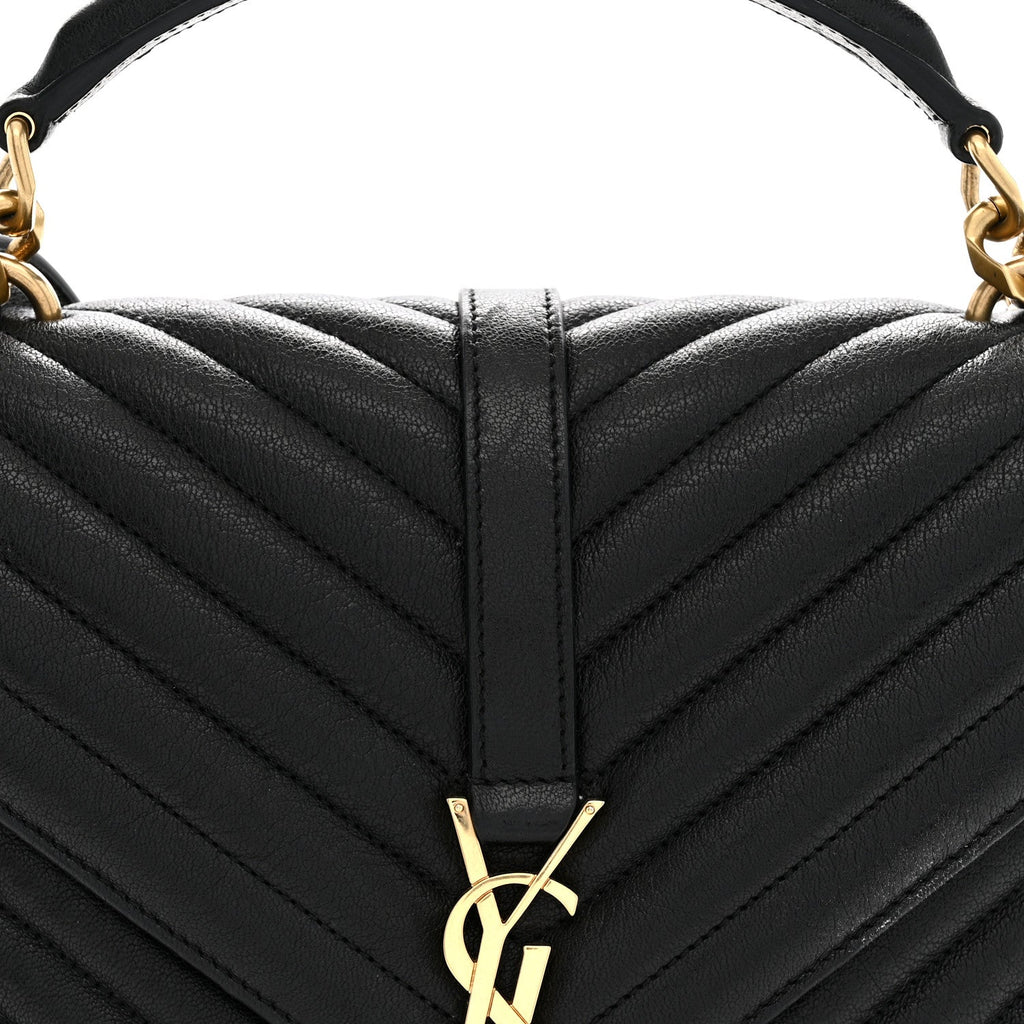 Sheepskin Matelasse Chevron Monogram Medium College Bag Black