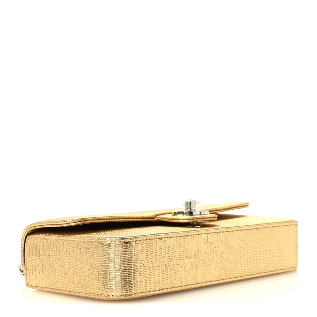 Metallic Calfskin Lizard Embossed Small East West Flap Gold