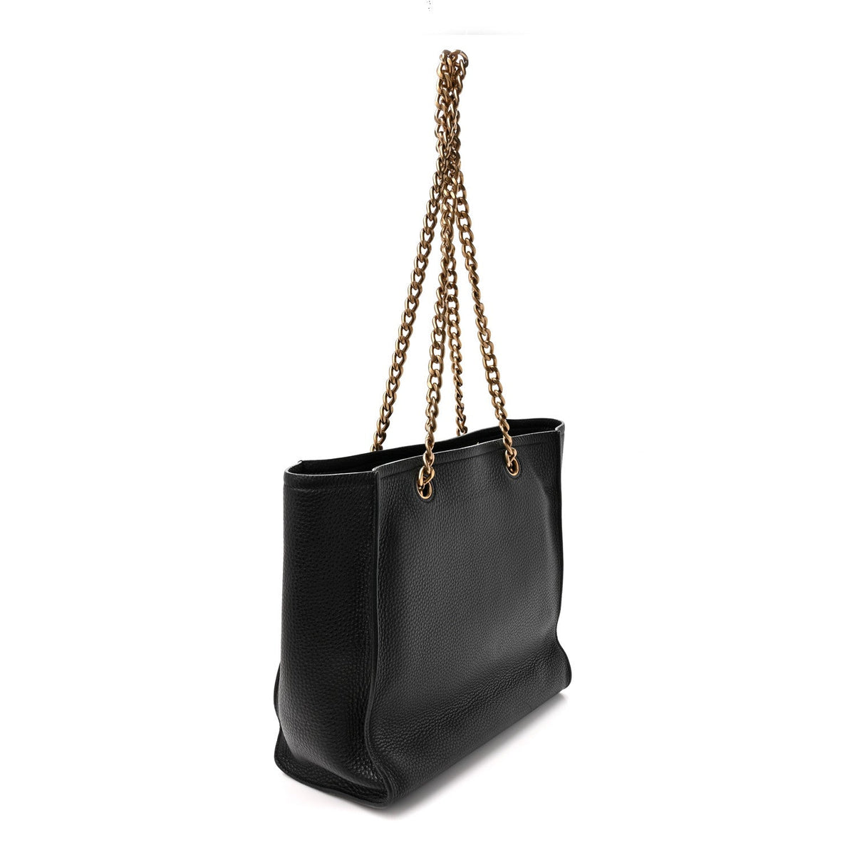 Vitello Daino Chain Shopping Tote Black