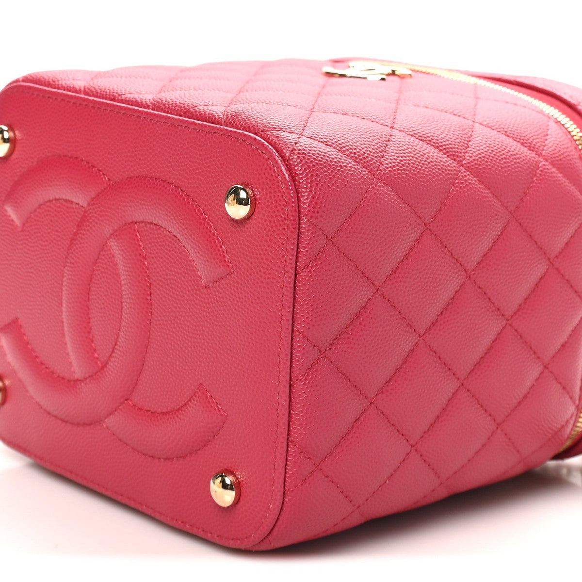 Caviar Quilted Small Top Handle Vanity Case With Chain Dark Pink