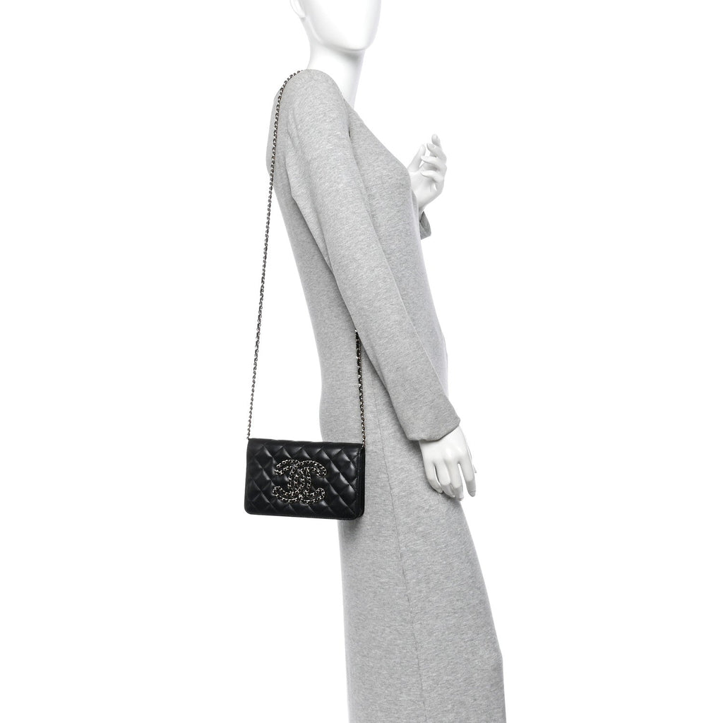 Calfskin Once Upon A Time Wallet on Chain WOC Black