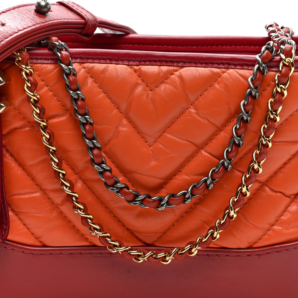 Aged Calfskin Chevron Quilted Small Gabrielle Hobo Dark Red Orange