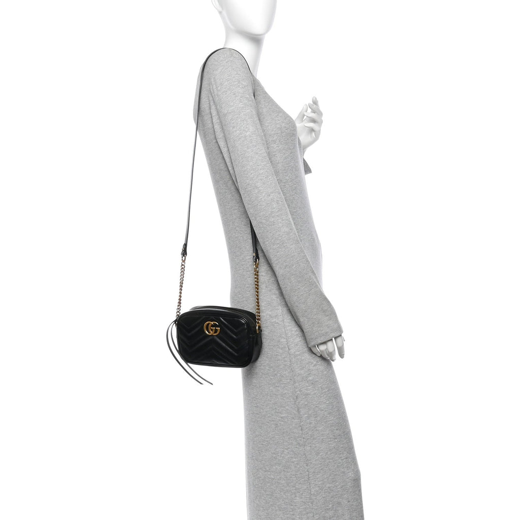 Calfskin Matelasse Mini GG Marmont Chain Shoulder Bag Black