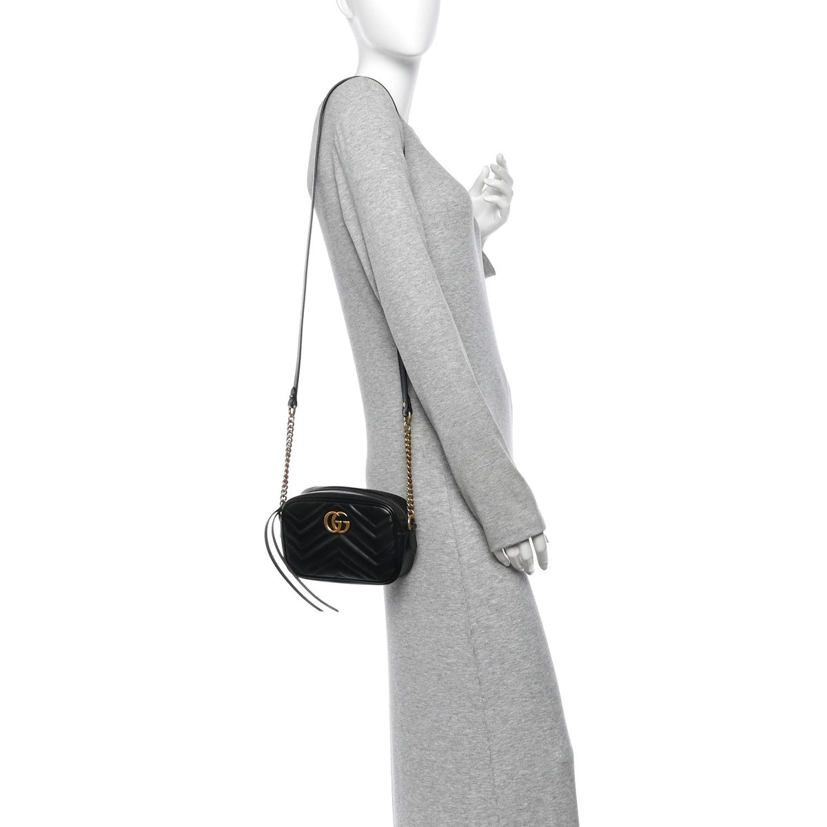 Calfskin Matelasse Mini GG Marmont Chain Shoulder Bag Black