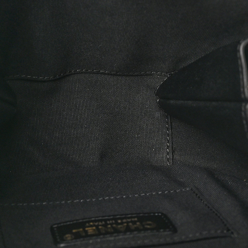 Lambskin Quilted Chain Logo Top Handle Small Round Black