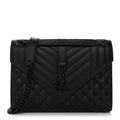Grain De Poudre Textured Mixed Matelasse Triquilt Medium Monogram Monochrome Satchel Black