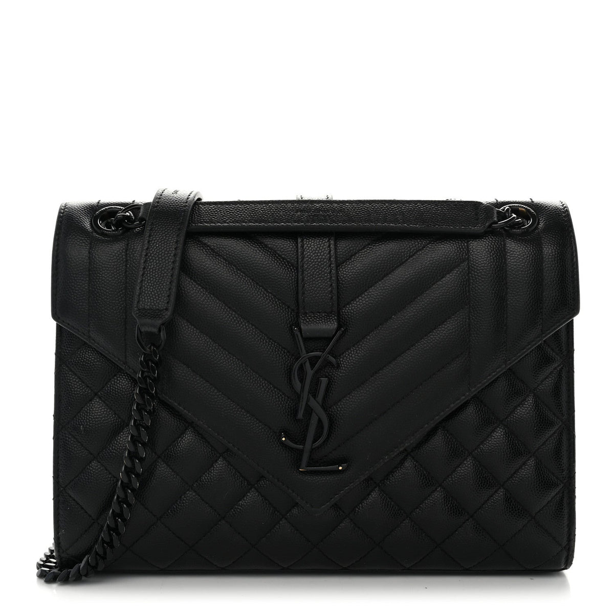 Grain De Poudre Textured Mixed Matelasse Triquilt Medium Monogram Monochrome Satchel Black