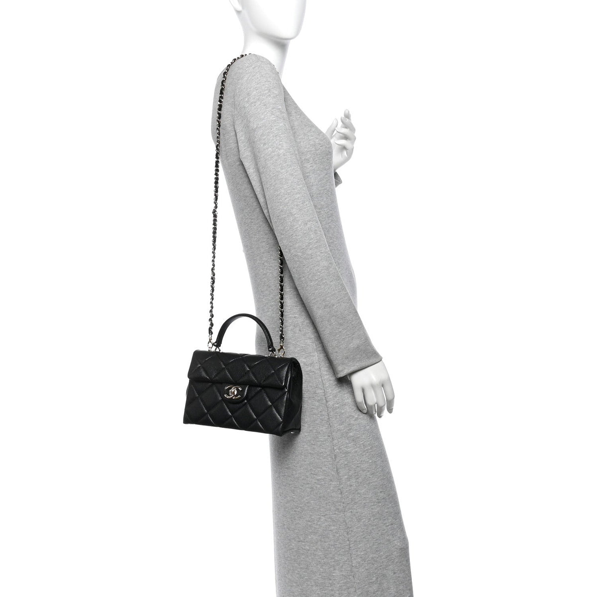 Caviar Quilted Mini Retro Twist Top Handle Flap Black