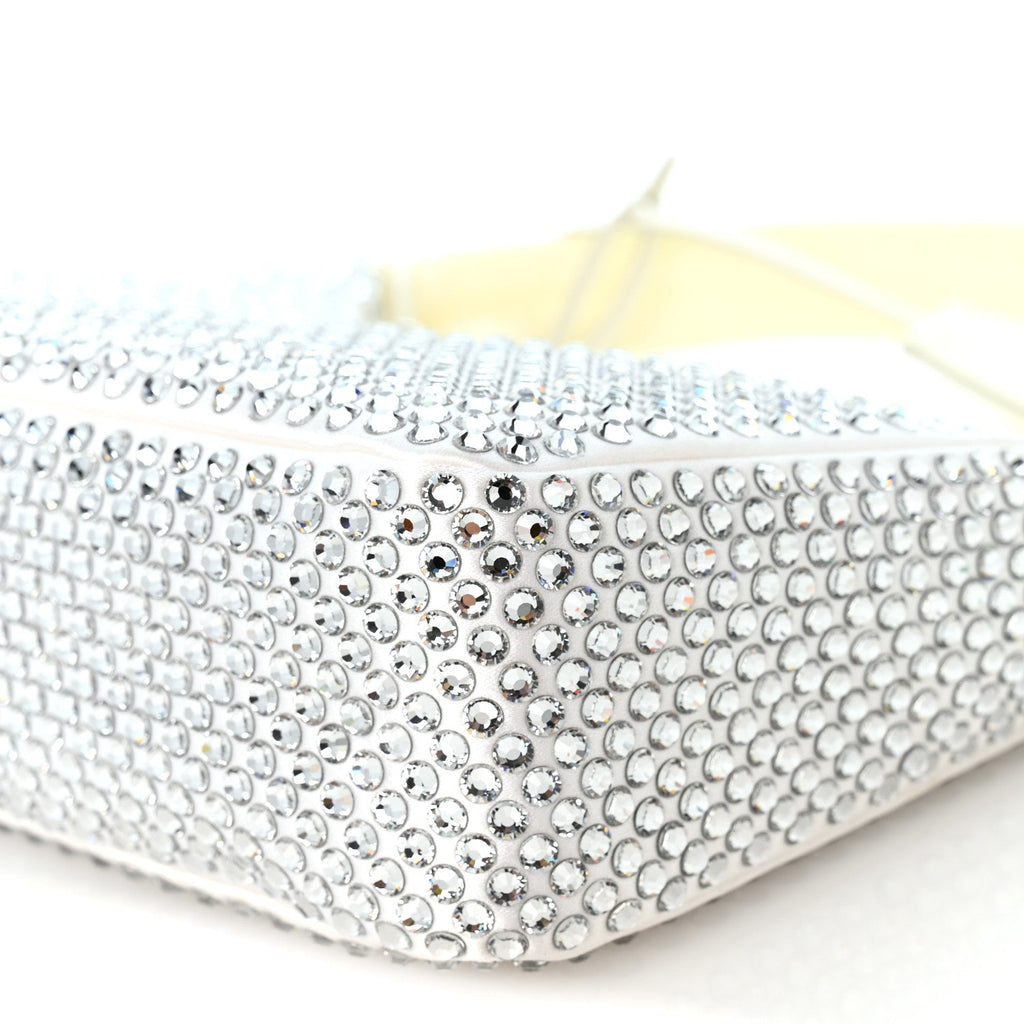 Satin Crystal Mini Re-Edition 2000 Bag White