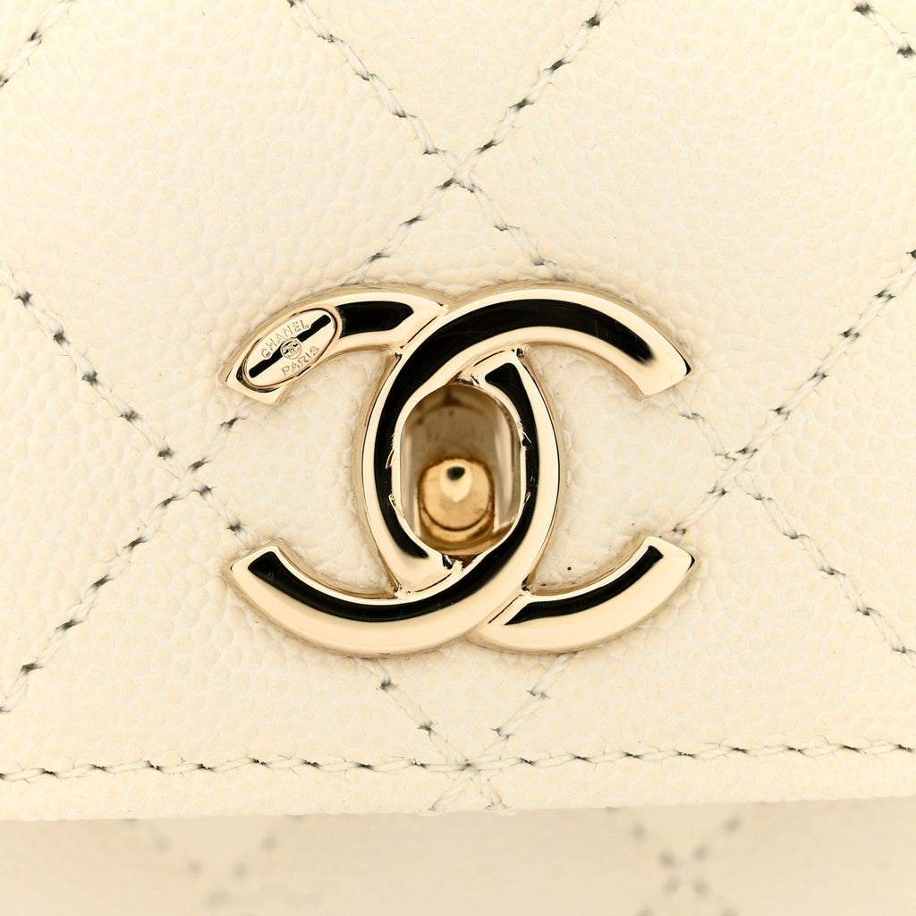 Caviar Quilted Mini Coco Handle Flap White