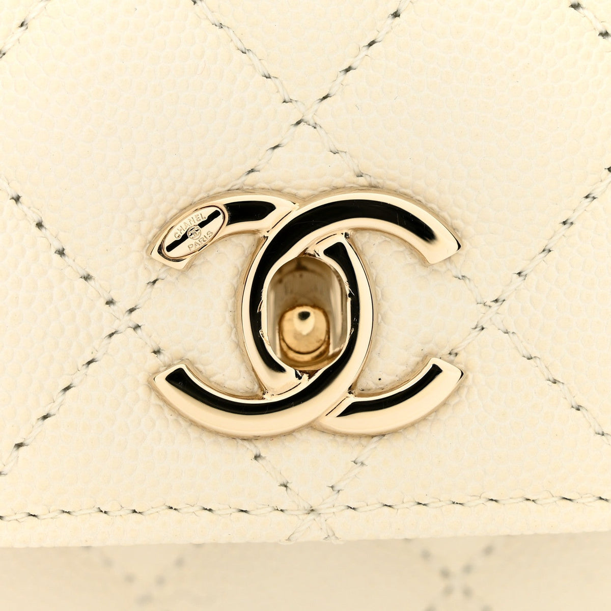 Caviar Quilted Mini Coco Handle Flap White