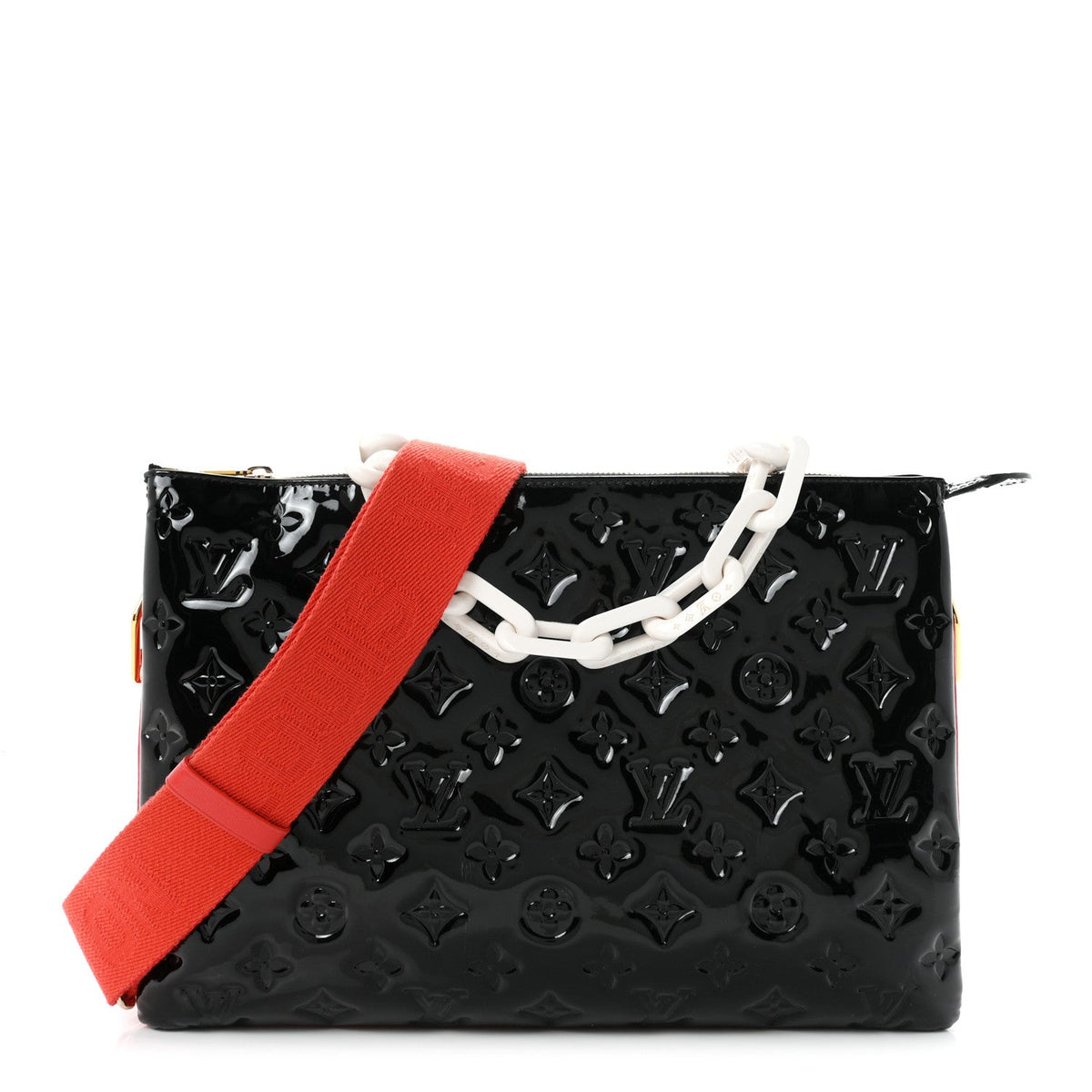 Patent Embossed Monogram Lambskin Coussin MM Black Red