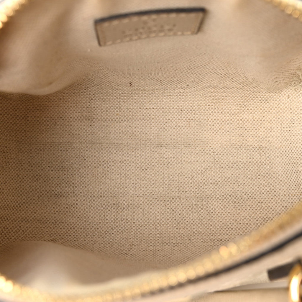GG Supreme Monogram Textured Dollar Calfskin Web Super Mini Ophidia Top Handle Bowler Bag Beige Mystic White Oatmeal