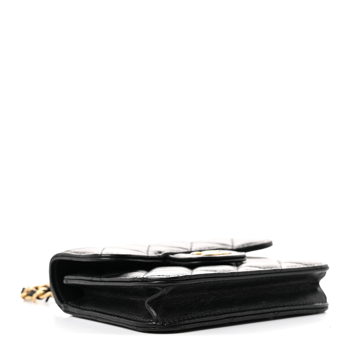 Lambskin Quilted Top Handle Flap Coin Purse With Chain Black