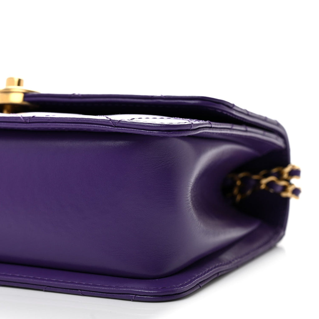 Calfskin Quilted Perfect Fit Flap Purple