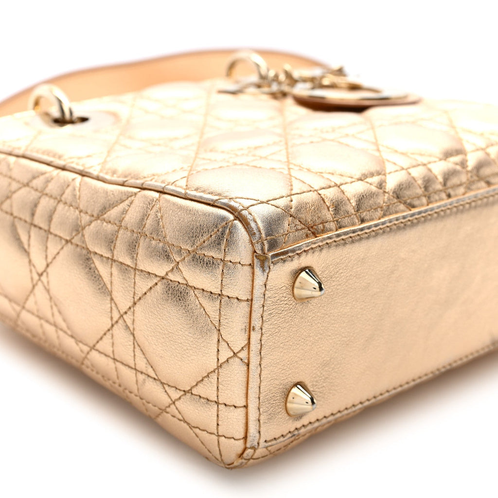 Metallic Lambskin Cannage Small My ABCDior Lady Dior Gold