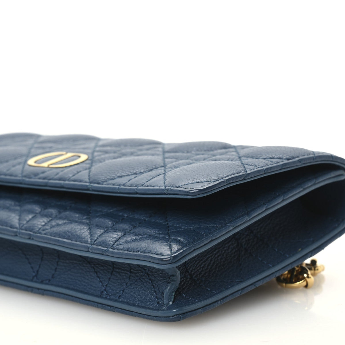 Supple Calfskin Cannage Caro Belt Pouch with Chain Steel Blue