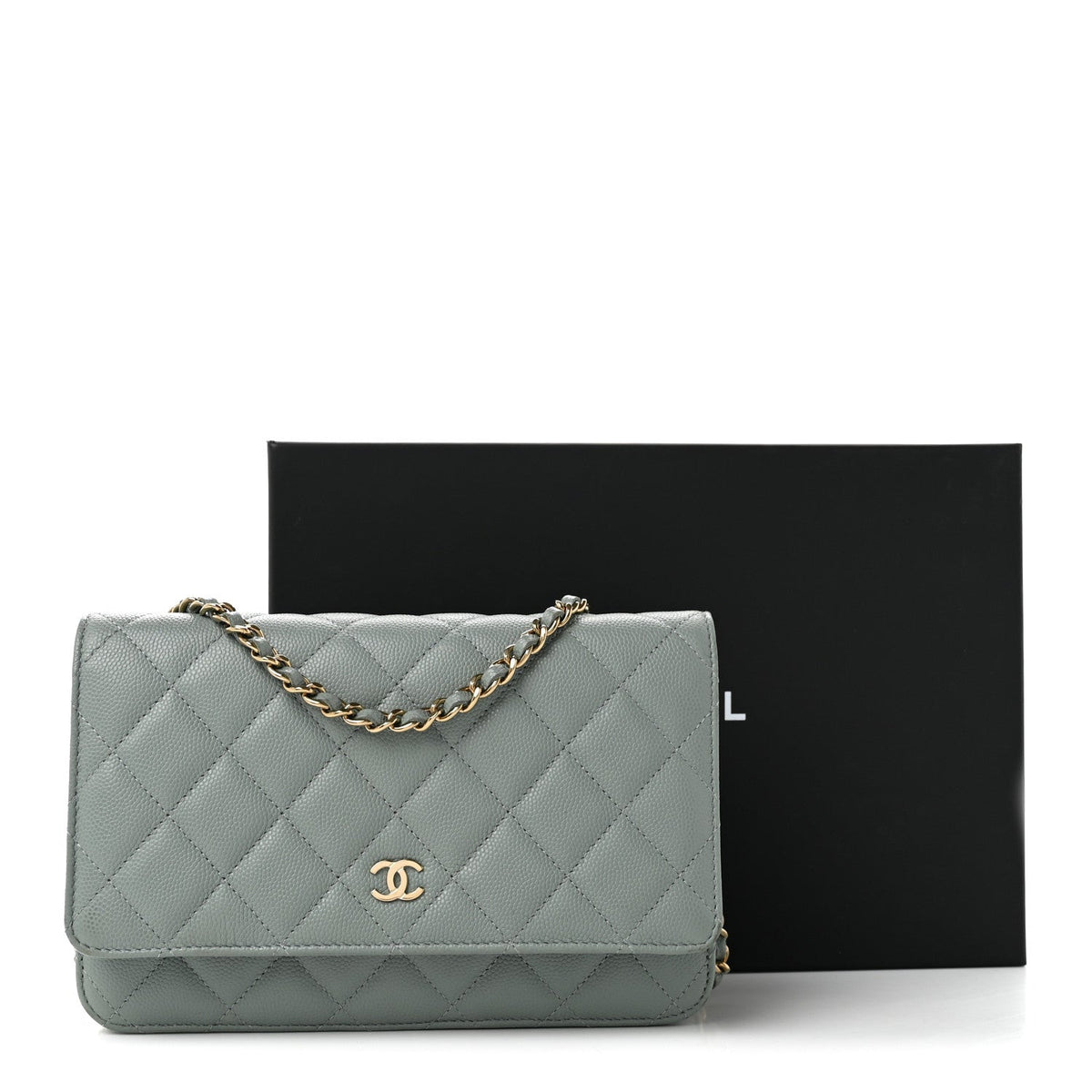 Caviar Quilted Wallet on Chain WOC Light Blue