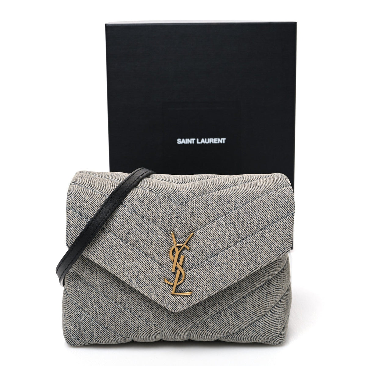 Denim Y Quilted Monogram Toy Loulou Crossbody Bag Grey
