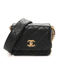 Lambskin Quilted Small Multiple Chain Flap Black