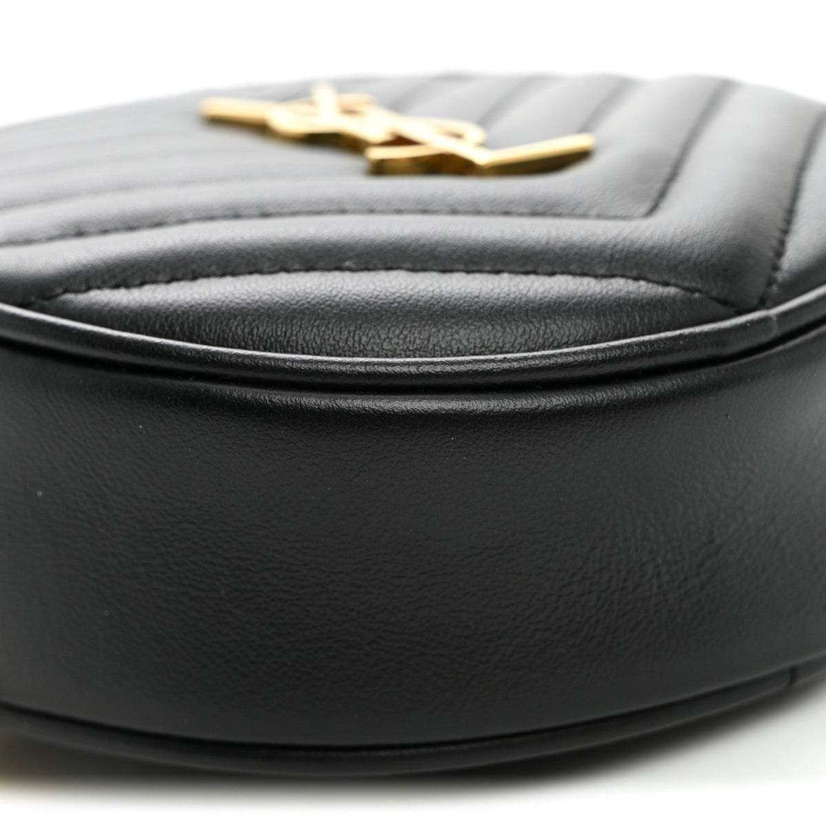 Calfskin Matelasse Chevron Quilted Baby Round Vinyle Belt Bag Black