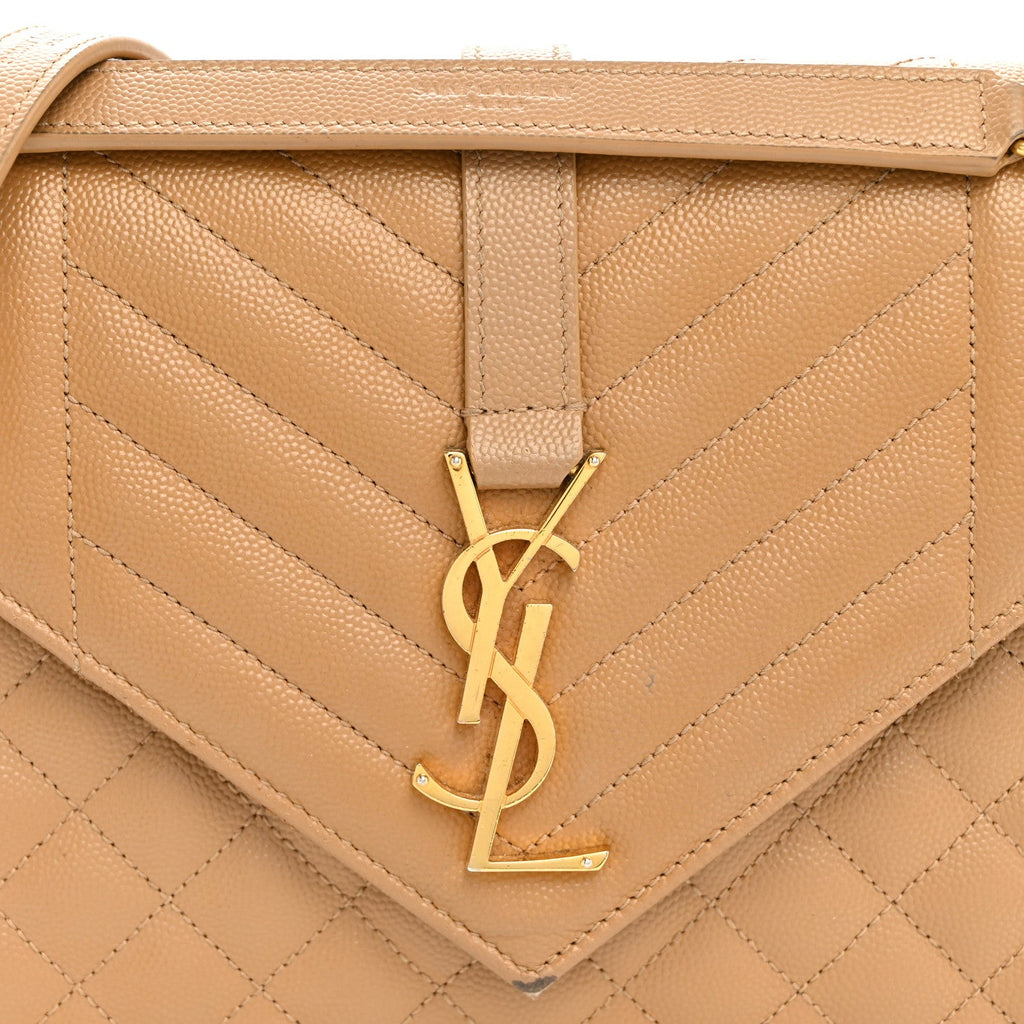 Grain De Poudre Textured Mixed Matelasse Medium Triquilt Monogram Satchel Dark Beige