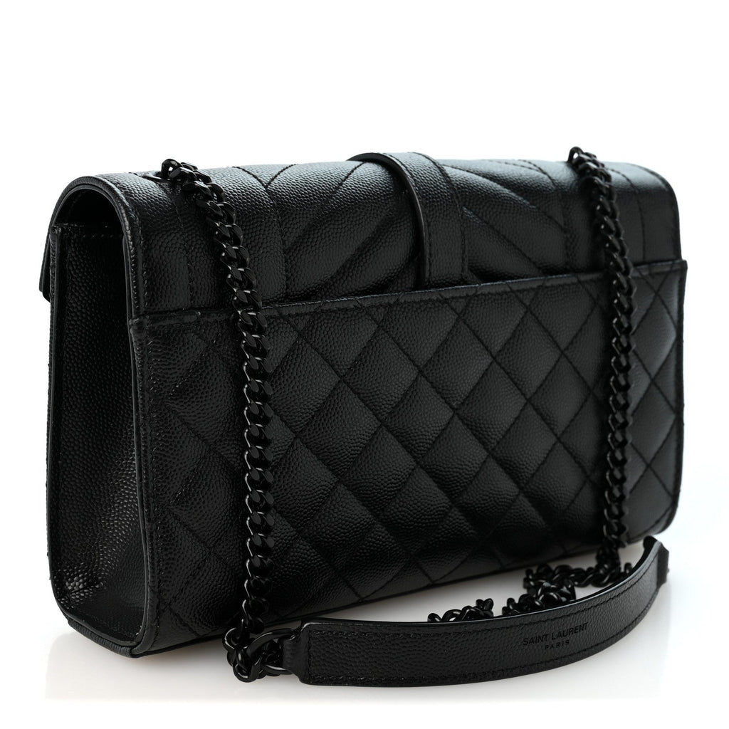 Grain De Poudre Textured Mixed Matelasse Triquilt Small Monogram Monochrome Satchel Black