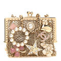 Metal Pearl Enamel Kiss Lock Chain Mail Charm Clutch Gold