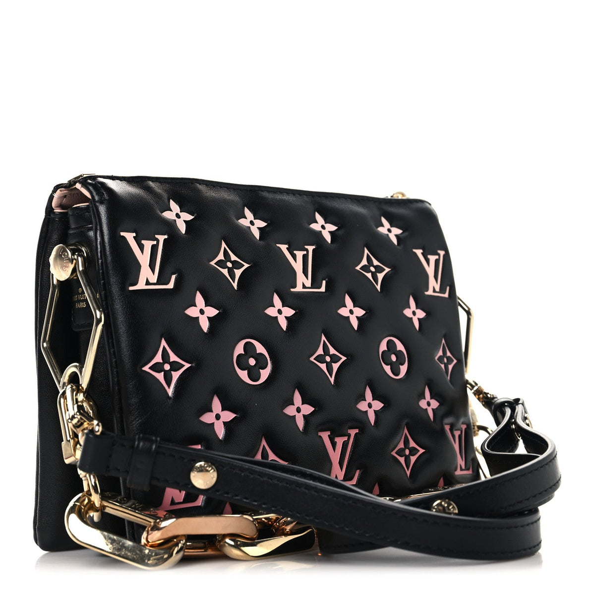 Lambskin Embossed Monogram LV Ski Coussin BB Black Rose