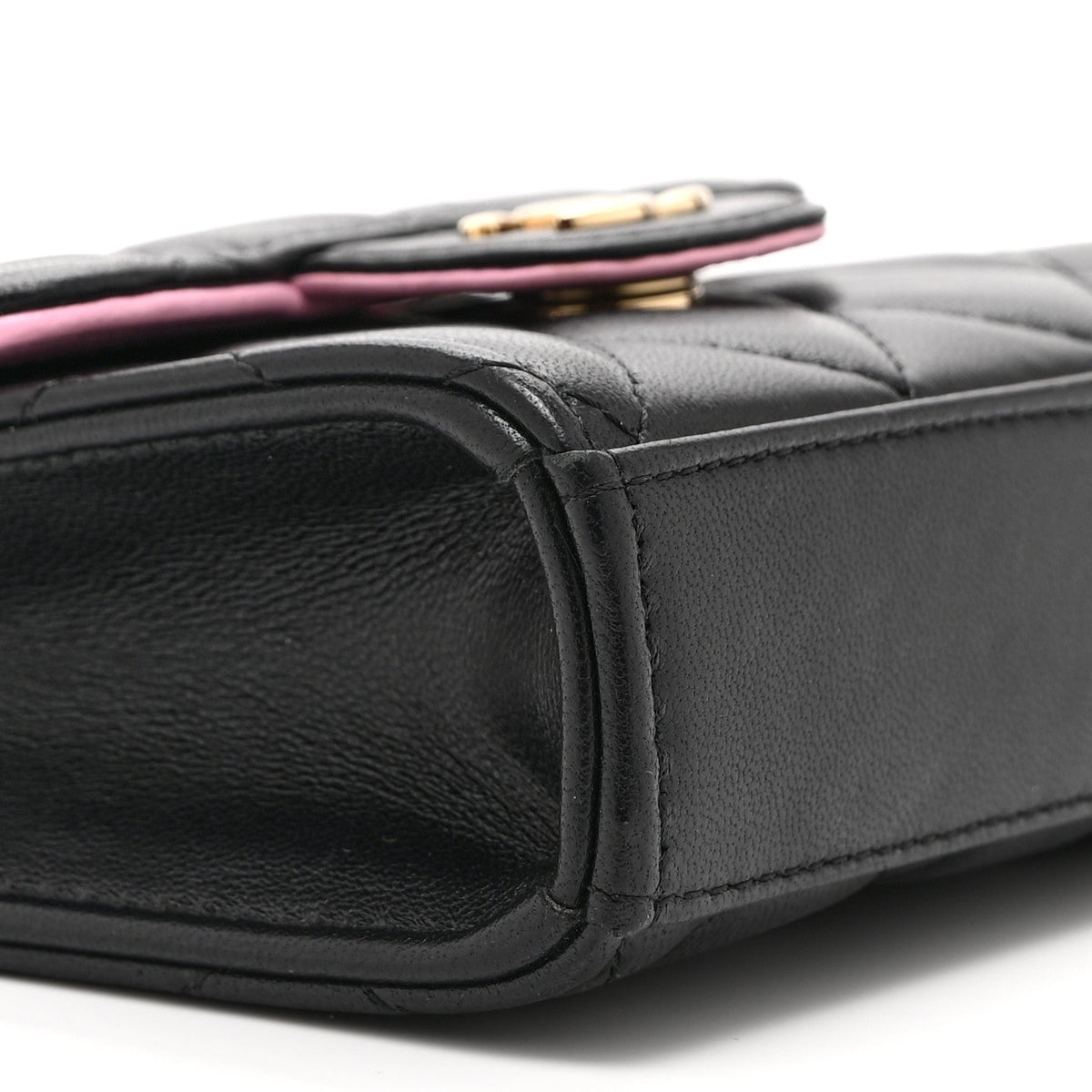Lambskin Quilted Bi-Color Top Handle Clutch With Chain Black Pink