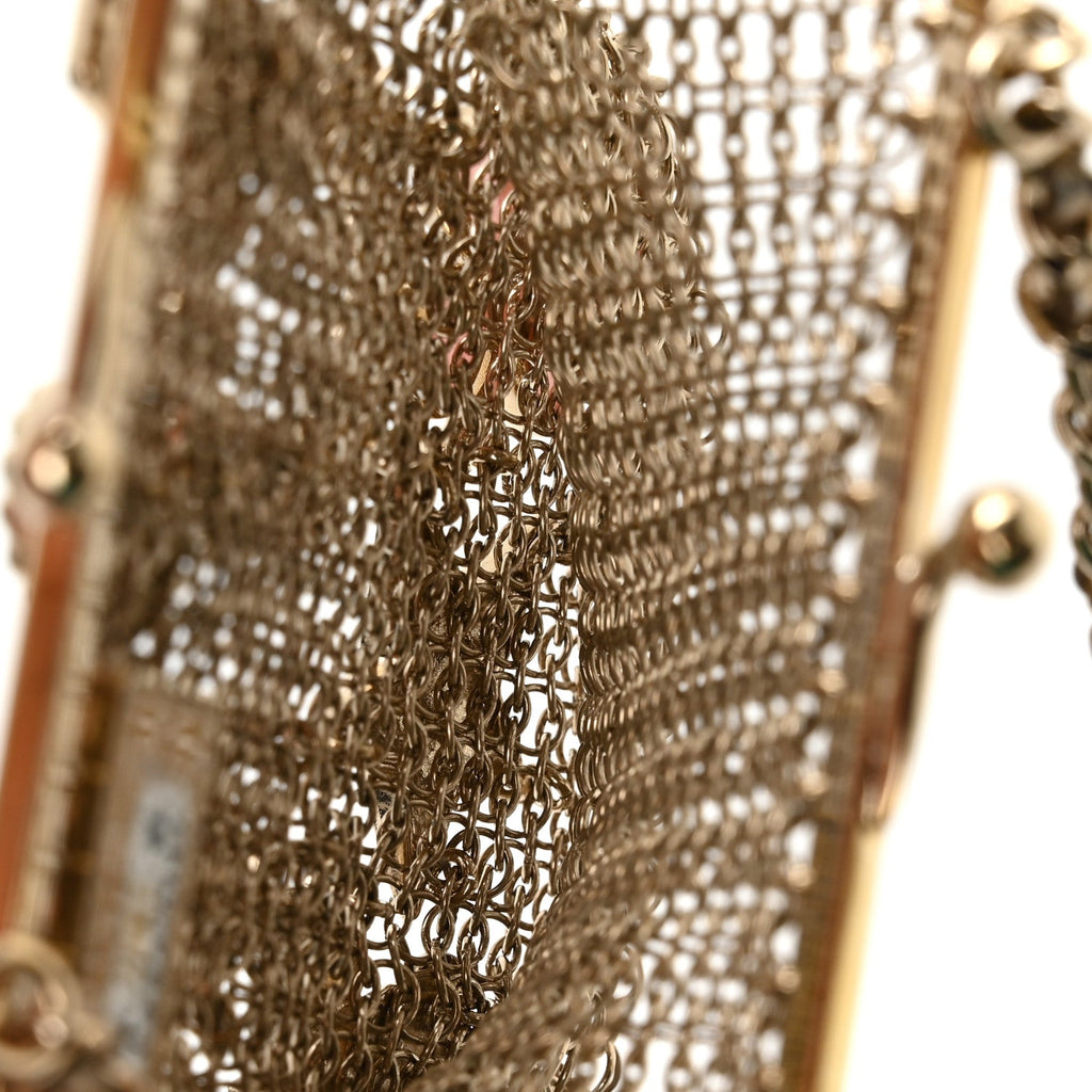 Metal Pearl Enamel Kiss Lock Chain Mail Charm Clutch Gold