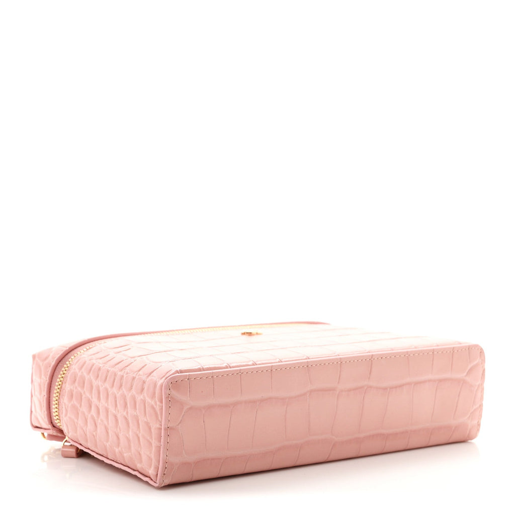 Calfskin Crocodile Embossed Crococo Exoticoco Vanity With Chain Light Pink